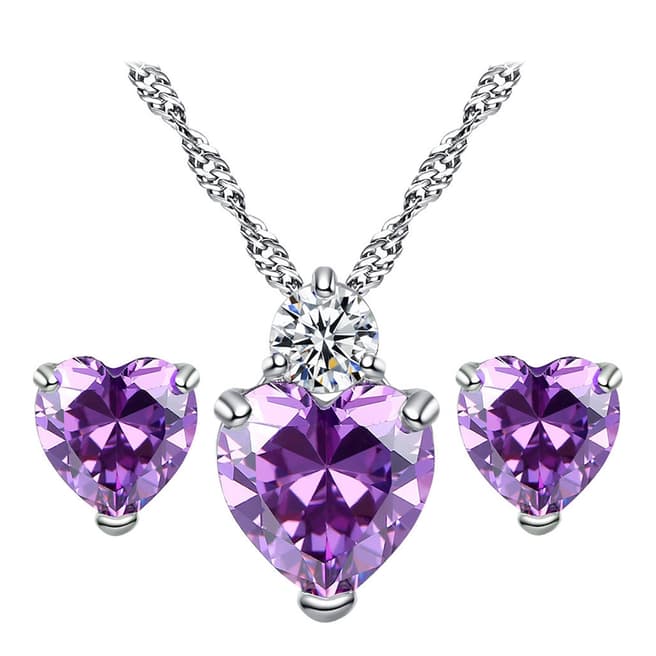 Ma Petite Amie Silver Plated/Purple Earrings and Necklace Set with Swarovski Crystals