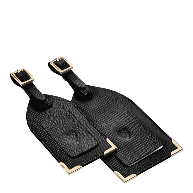 Aspinal of London Black Lizard Set of 2 Luggage Tags
