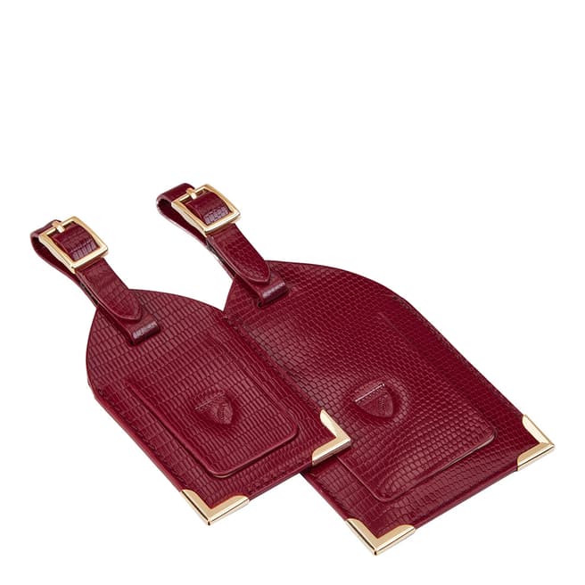 Aspinal of London Bordeaux Lizard Set of 2 Luggage Tags
