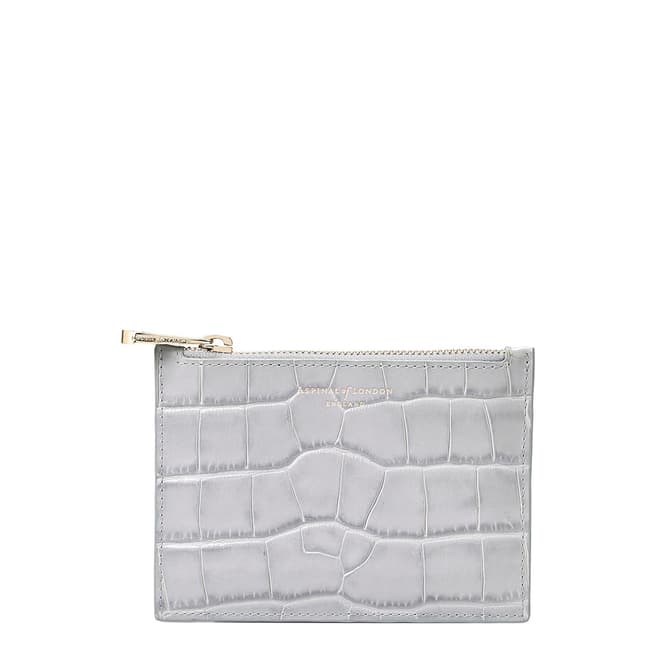 Aspinal of London Dove Grey Croc Essentials Small Flat Pouch