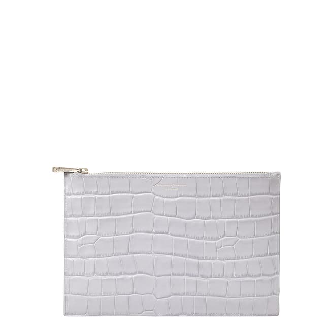Aspinal of London Dove Grey Croc Essential Flat Pouch
