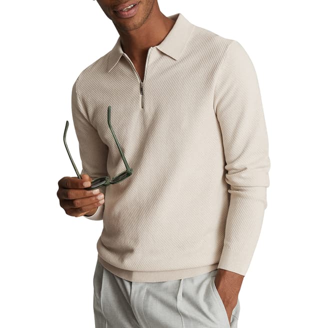 Reiss Off White Fern Cotton Polo Shirt