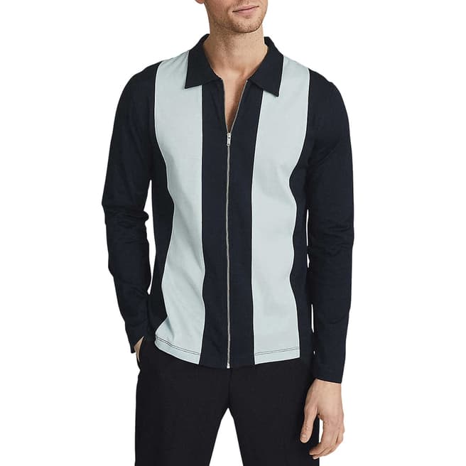 Reiss Navy Reynolds Cotton Full Zip Polo Shirt