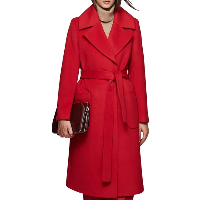 Reiss Red Chiltern Longline Wool Coat