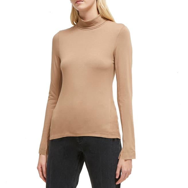 French Connection Camel Venetia Jersey Split Cuff Top 