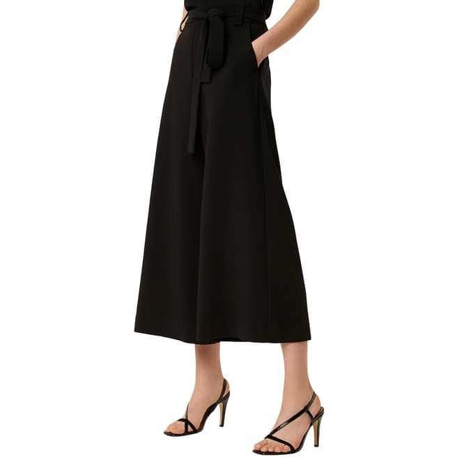French Connection Black Cropped Wide Leg Trousers 