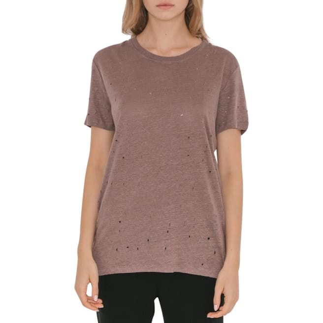 IRO Taupe Distressed Clay Linen T-Shirt
