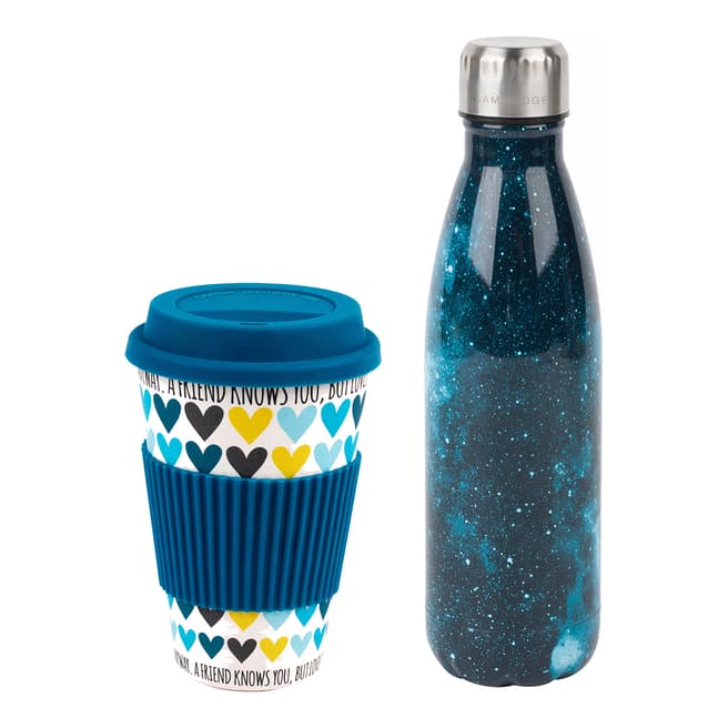 Cambridge Cosmos Print Thermal Insulated Flask Bottle & A Friend Loves You Heart  Travel Mug