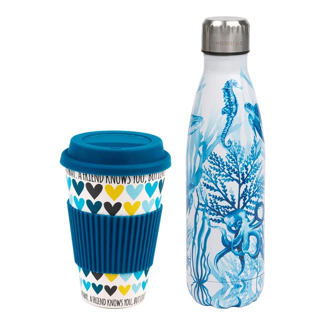 Cambridge Ocean Thermal Insulated Flask & Bamboo A Friend Loves You Heart Eco Travel Mug