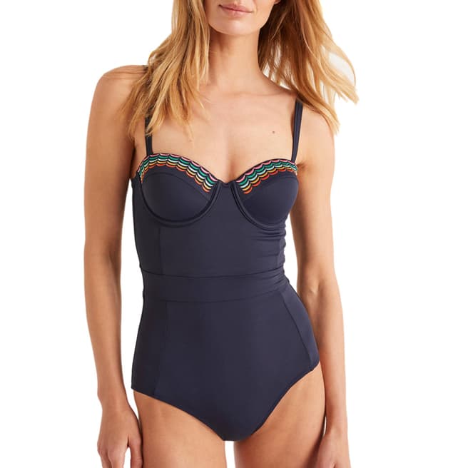 Boden Navy Embroidery Samos Cup-size Swimsuit