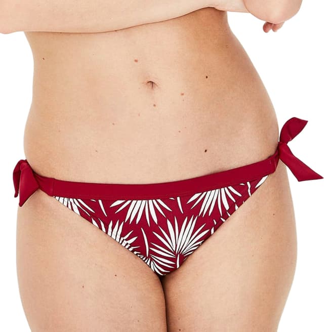 Boden Red Palm Print Contrast Tie Bikini Bottoms