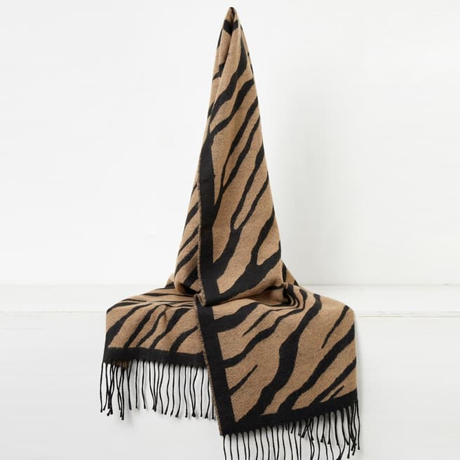 French Connection Camel Tiger Jacquard Scarf