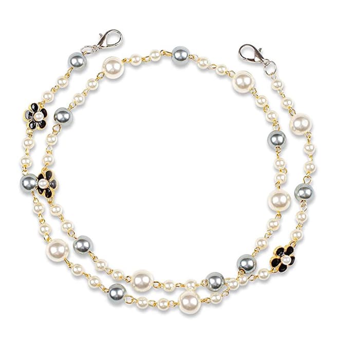 Liv Oliver 18K Gold Plated Multi Pearl Floral Mask Chain/Necklace