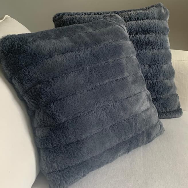 Brissi Luxe Faux Rabbit Fur Cushion Blue Grey