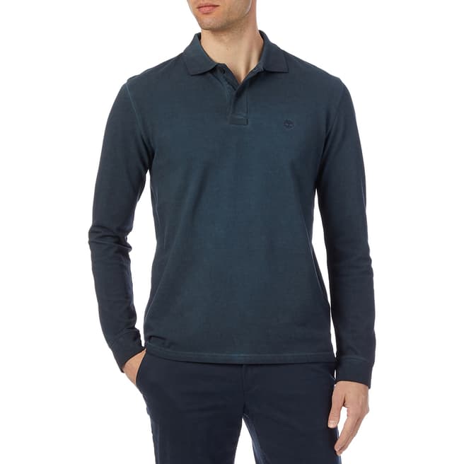 Timberland Navy Long Sleeve Cotton Polo Shirt