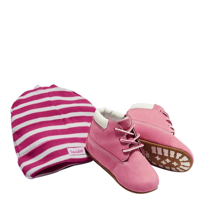 Timberland Infant Girl's Pink Crib Bootie & Hat Set