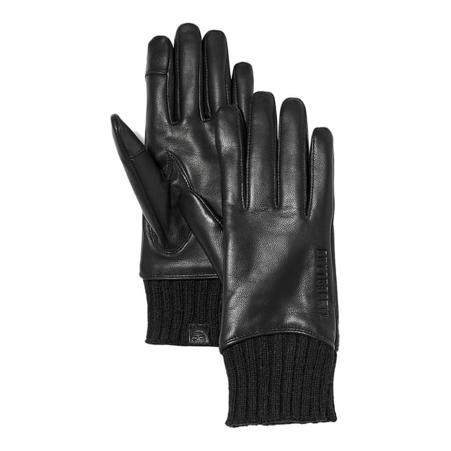 Timberland Black Rib Knit Leather Gloves