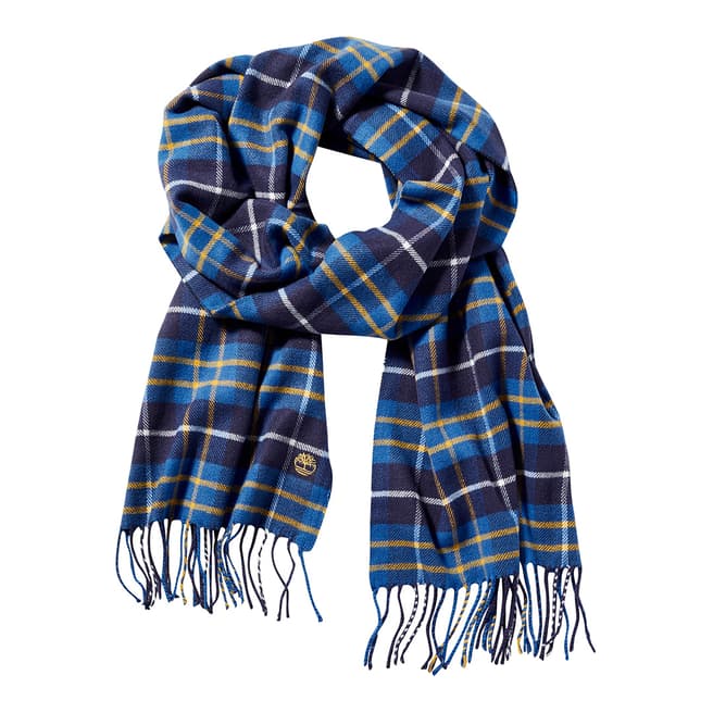 Timberland Nautical Blue Embroidered Plaid Scarf
