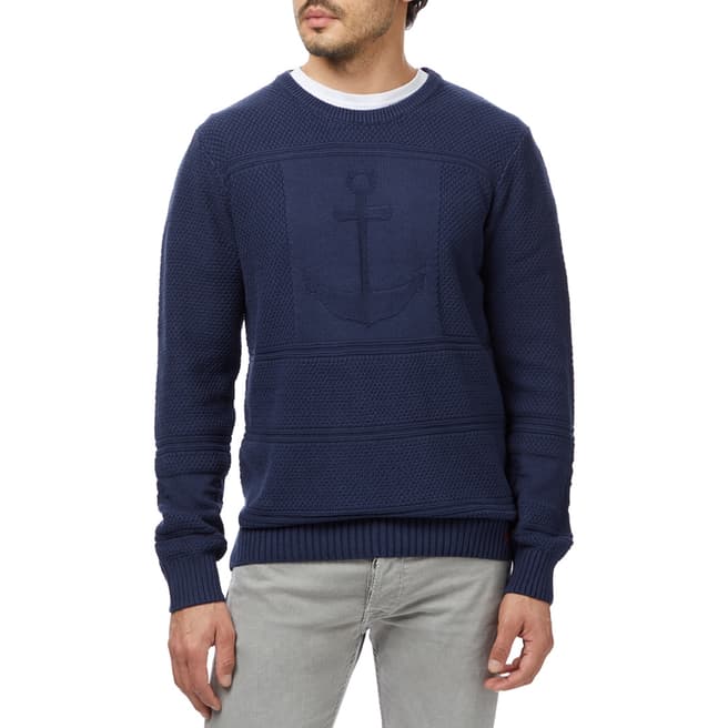 Crew Clothing Navy Anchor Textured Cotton Jumper