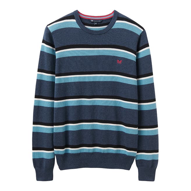 Crew Clothing Navy Striped Cotton Long Sleeve Top