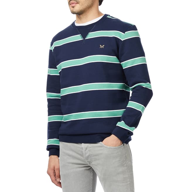 Crew Clothing Navy Striped Cotton Blend Sweatshirt