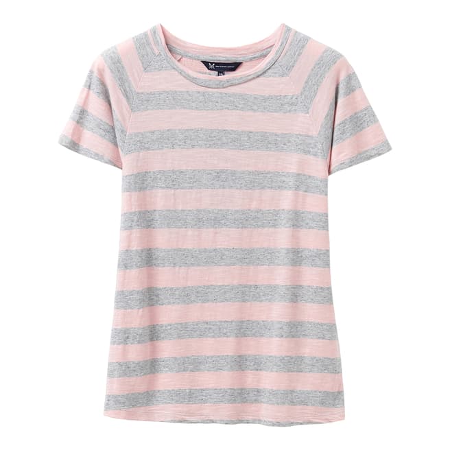 Crew Clothing Pink/Grey Linen Slub Flutter Sleeve T-Shirt