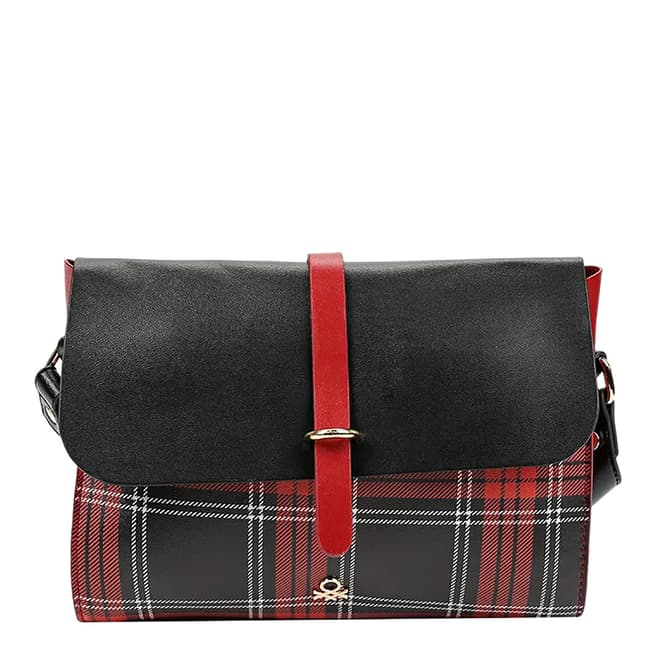 United Colors of Benetton Red Tartan Leather Look Bag with Strap