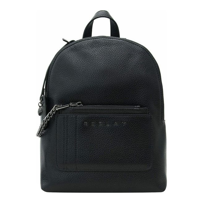 Replay Black Pebbled Chain Detail Backpack