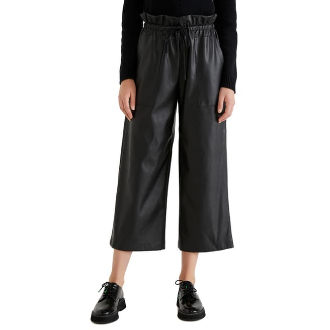 United Colors of Benetton Black High Waisted Leather Look Trousers