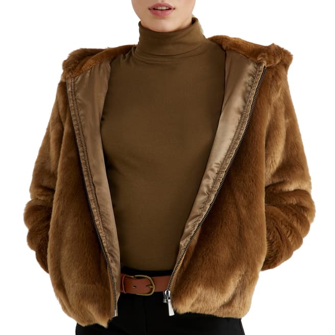 United Colors of Benetton Brown Faux Fur Jacket