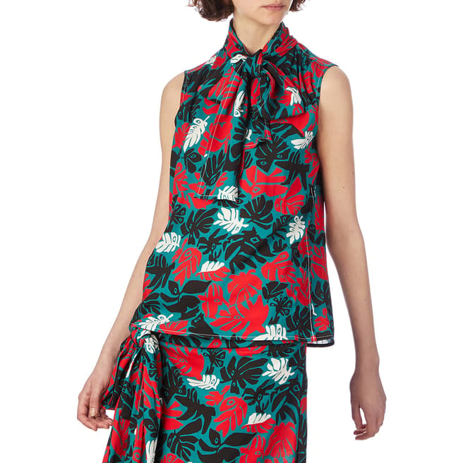 Marni Green/Red Leaves Print Top