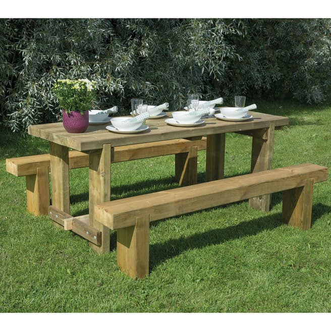 Forest Garden Refectory Table and Sleeper Bench Set - 1.8m