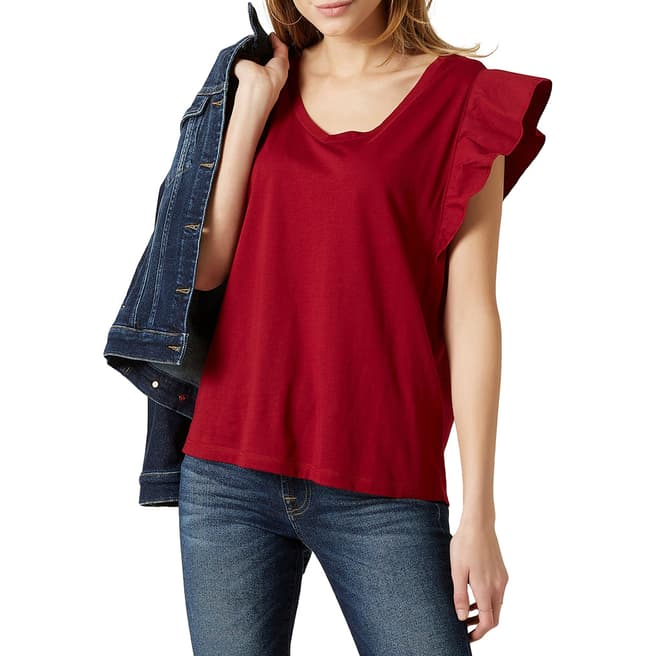 7 For All Mankind Red Ruffle T-Shirt