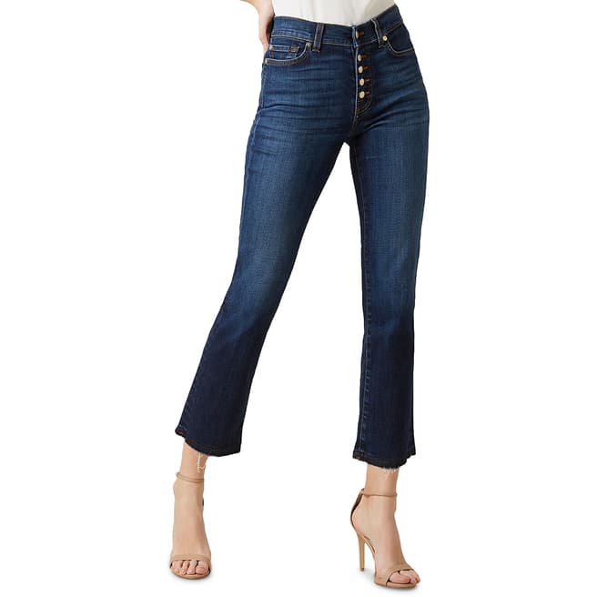 7 For All Mankind Blue The Straight Crop Button Stretch Jeans