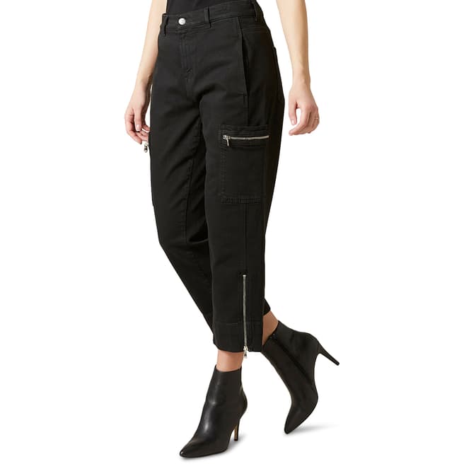 7 For All Mankind Black Biker Cargo Zip Stretch Trousers