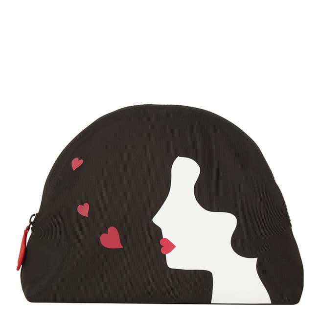 Lulu Guinness Black Large Kissing Cameo Crescent Pouch