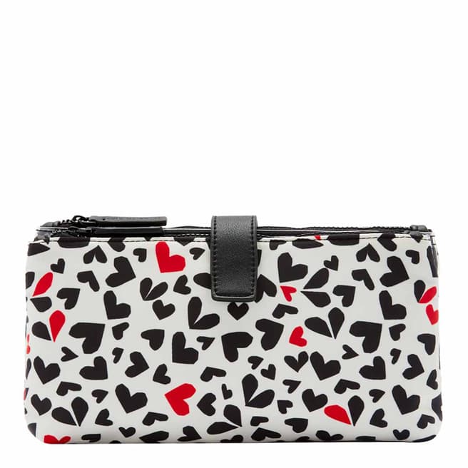 Lulu Guinness Pale Grey Cut Out Hearts Double Make Up Bag