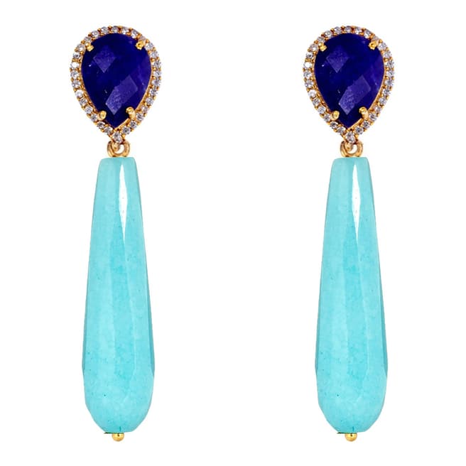 Liv Oliver Gold Plated Turquoise & Lapis Tear Drop Earrings