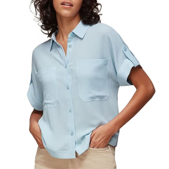 WHISTLES Pale Blue Textured Short Sleeve Blouse