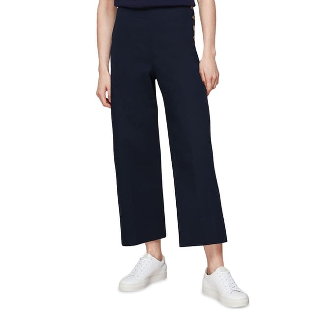 WHISTLES Navy Cadie Wide Cotton Stretch Trousers