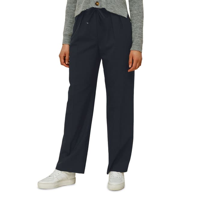 WHISTLES Navy Tapered Wool Blend Trousers