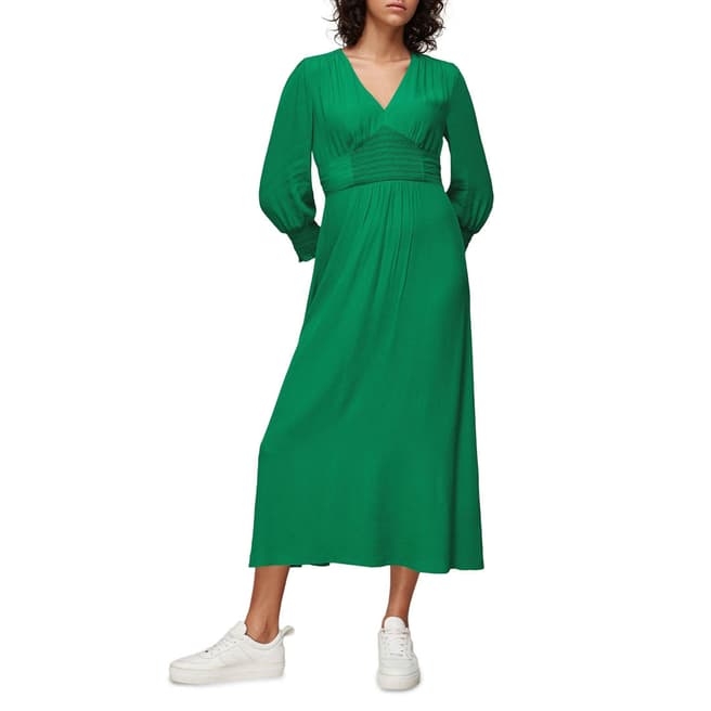 WHISTLES Green Zenna Shirred Waist Dress