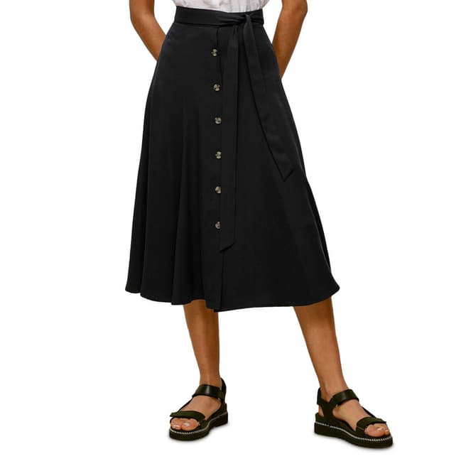 WHISTLES Black Marissa Button Through Skirt