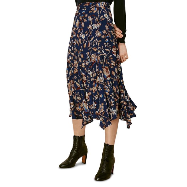 WHISTLES Navy Prairie Blossom Print Skirt