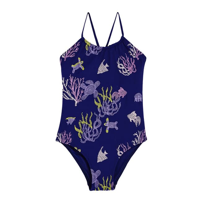 Vilebrequin Girl's Midnight Blue Coral And Turtle Swimsuit