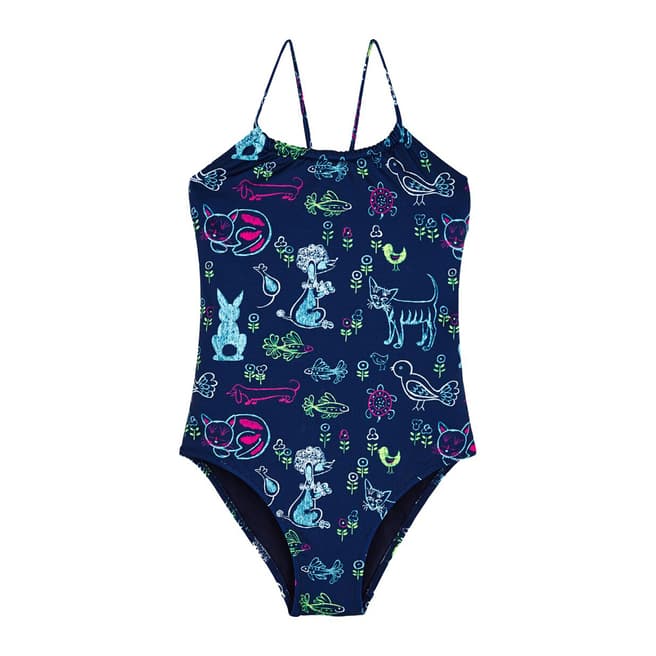 Vilebrequin Girl's Navy Blue Rabbit And Poodle Swimsuit