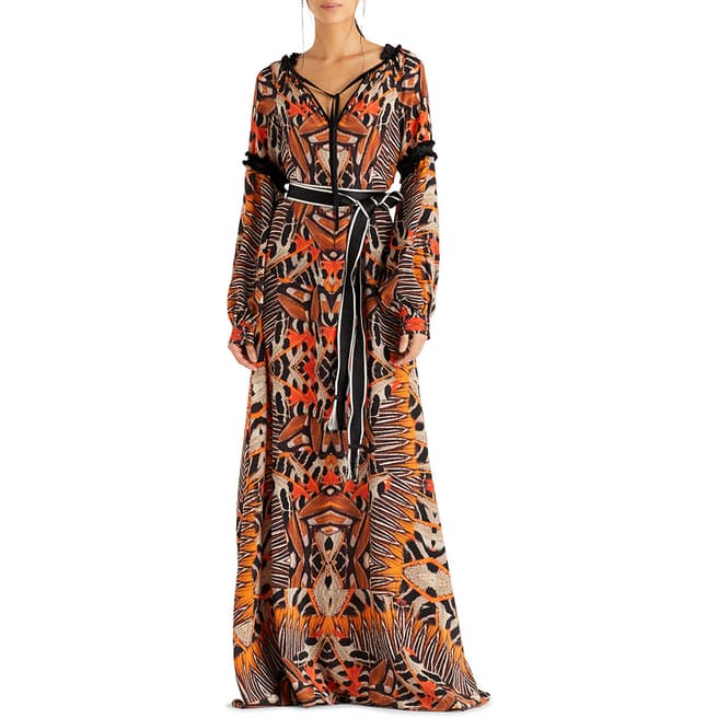 Amanda Wakeley Orange Moth Print Long Silk Maxi Dress