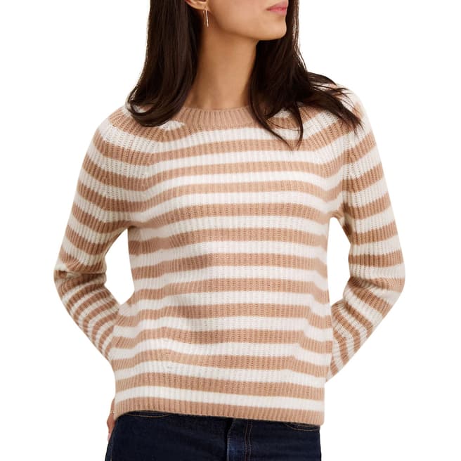 Loop Cashmere Snow/Toffee Striped Ribbed Cashmere Jumper