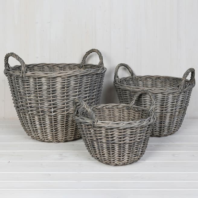 The Satchville Gift Company Set Of 3 Grey washed Willow Baskets