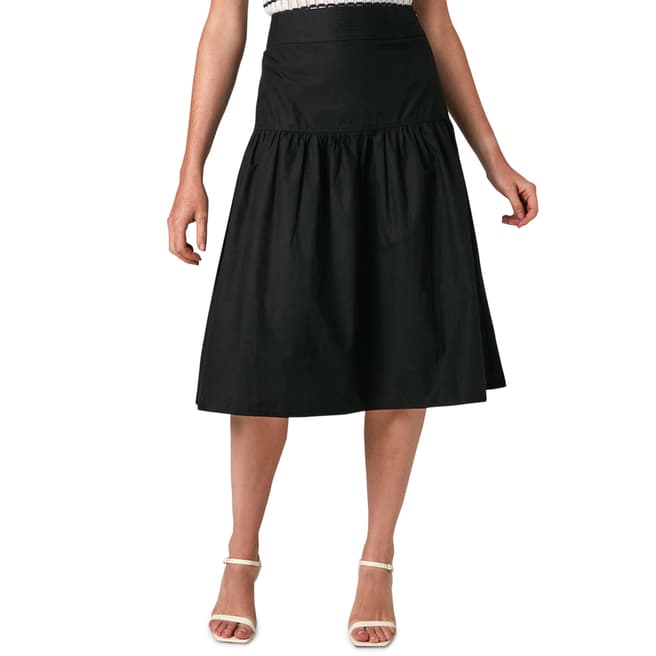 Jigsaw Black Poplin Gathered Midi Skirt